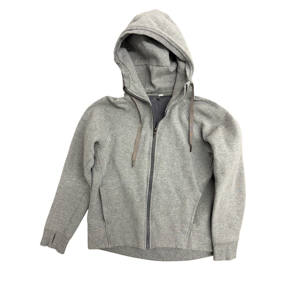 Lululemon Scuba Full Zip Hoodie Heathered Gray Fleece Thumbholes No Size Tag